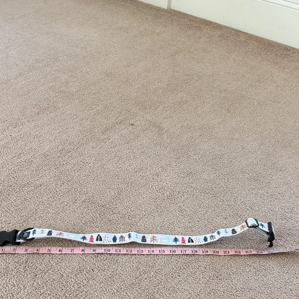 Lucy & Co. Holiday Tree Dog Collar - Gray blue with Multi-Color Trees